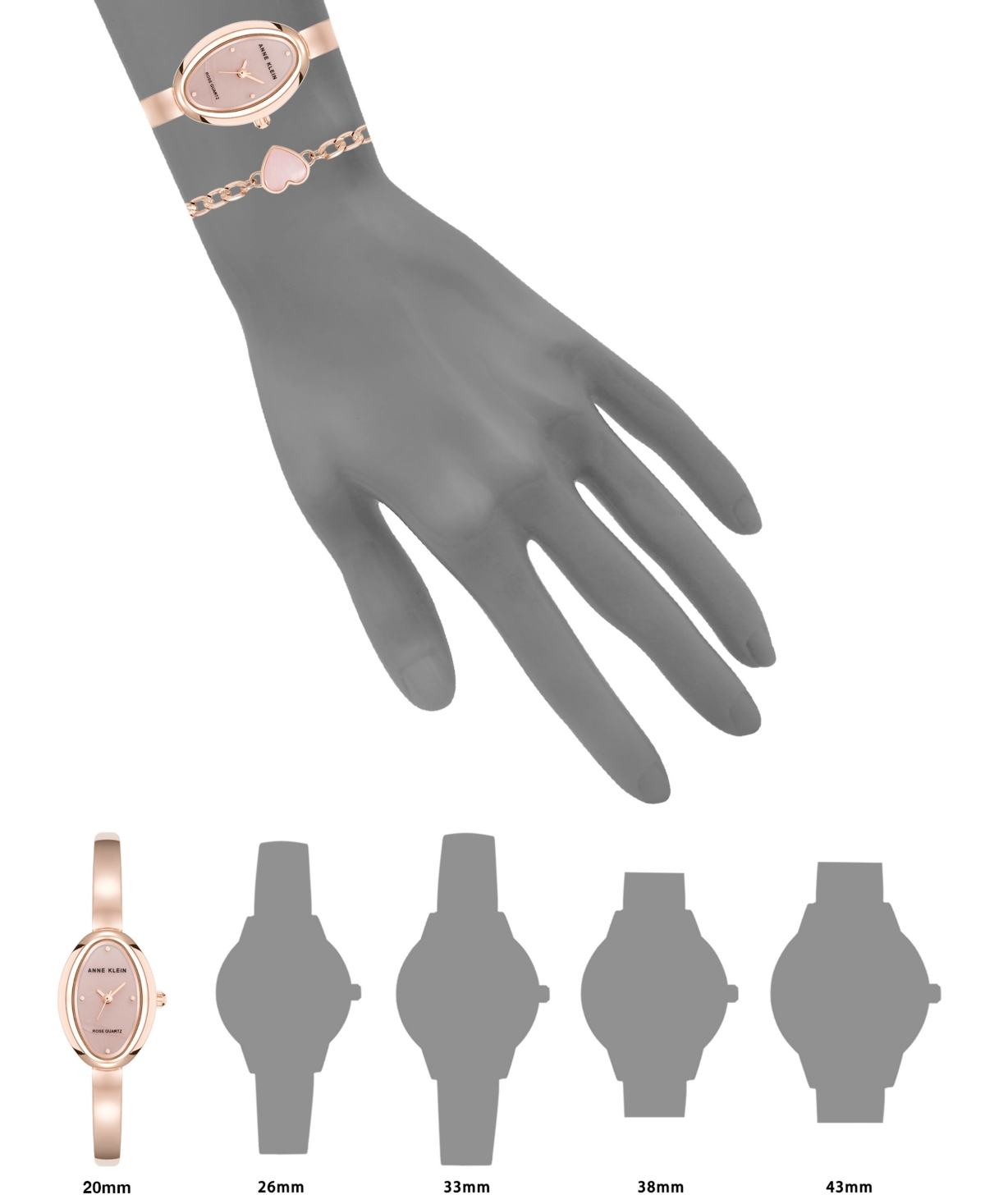 Anne Klein Women's Quartz Oval Rose Quartz Gemstone and Rose Gold-Tone Alloy Metal Bangle Watch Set, 20mm