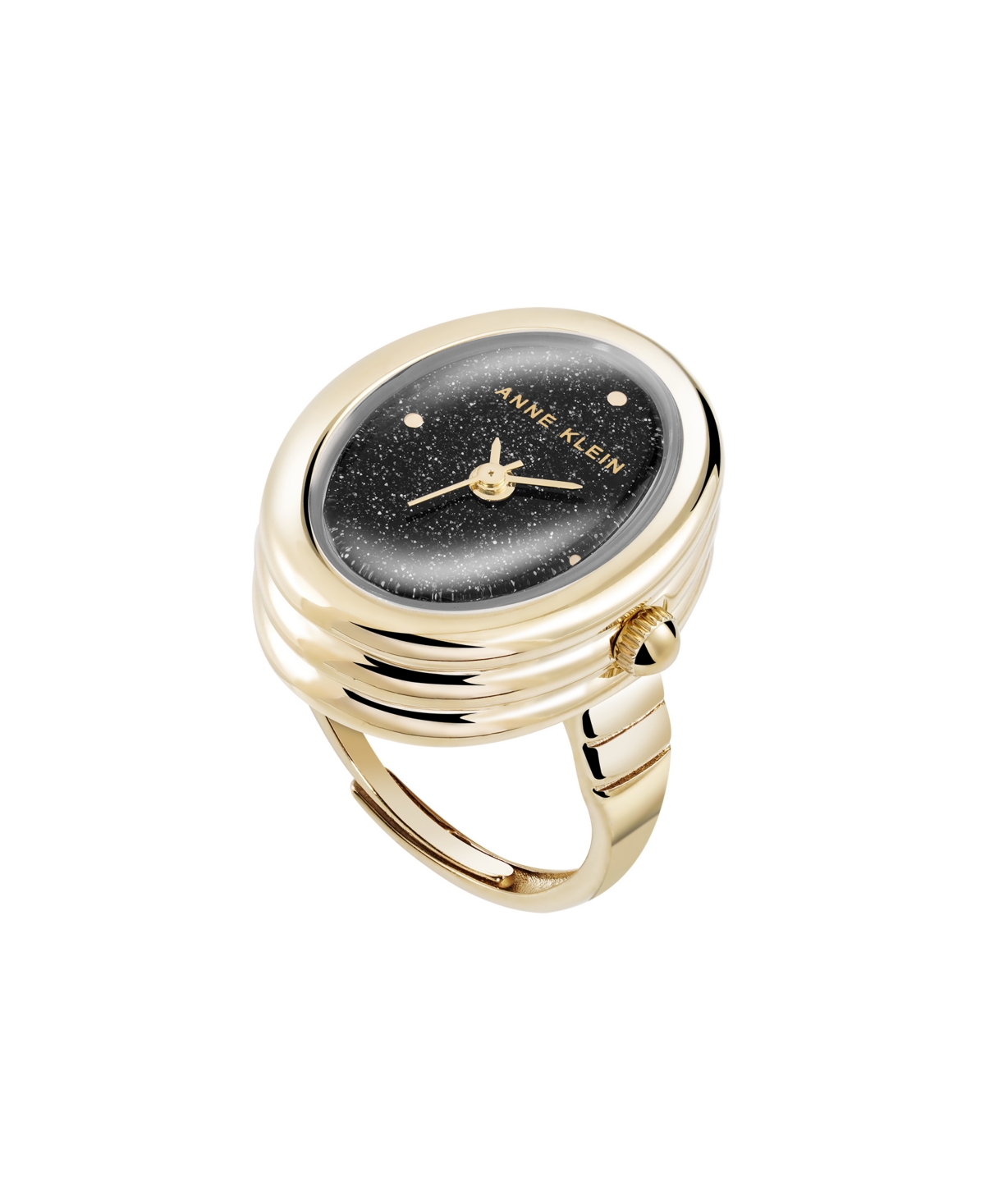 Women's Quartz Black Sandstone Gemstone and Gold-Tone Alloy Metal Ring Watch, 17mm - Black/Gold-Tone