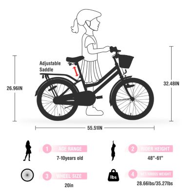 Streamdale 20" Girls Bike with Basket for 7-10 Year Olds