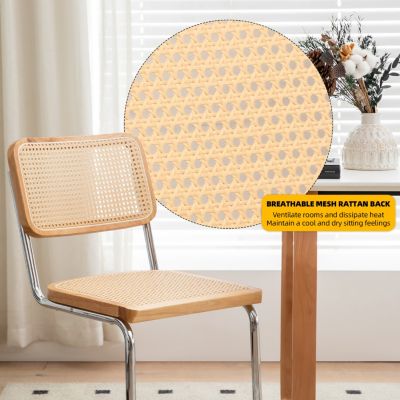 Modern Velvet Rattan Dining Chairs with Chrome Legs (Set Of 2)