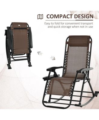 Folding Brown Rocking Chair with Phone Holder