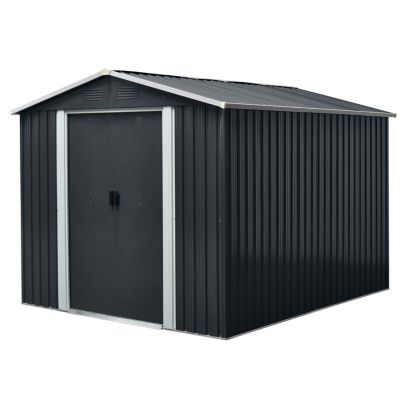 8FT x 10FT Outdoor Metal Storage Shed with Floor Base