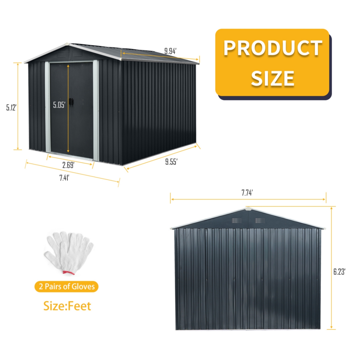 Streamdale Furniture 8FT x 10FT Outdoor Metal Storage Shed with Floor Base,- Black