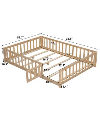 Montessori Floor Bed with Fence and Door for Kids
