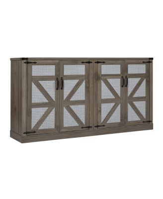 Streamdale 65" Slate Gray Faux Rattan Sideboard with Barn Doors