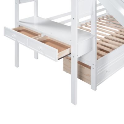 Twin Bunk Bed with Storage, Slide, Desk, and Drawers
