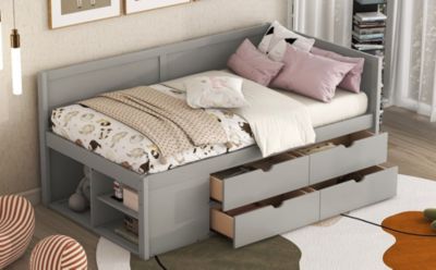 Streamdale Twin Size Daybed With Drawers And Shelves, Gray