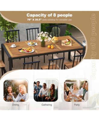 79" Acacia Wood 8-Person Patio Table with 1.9" Umbrella Hole, Adjustable Foot Pads