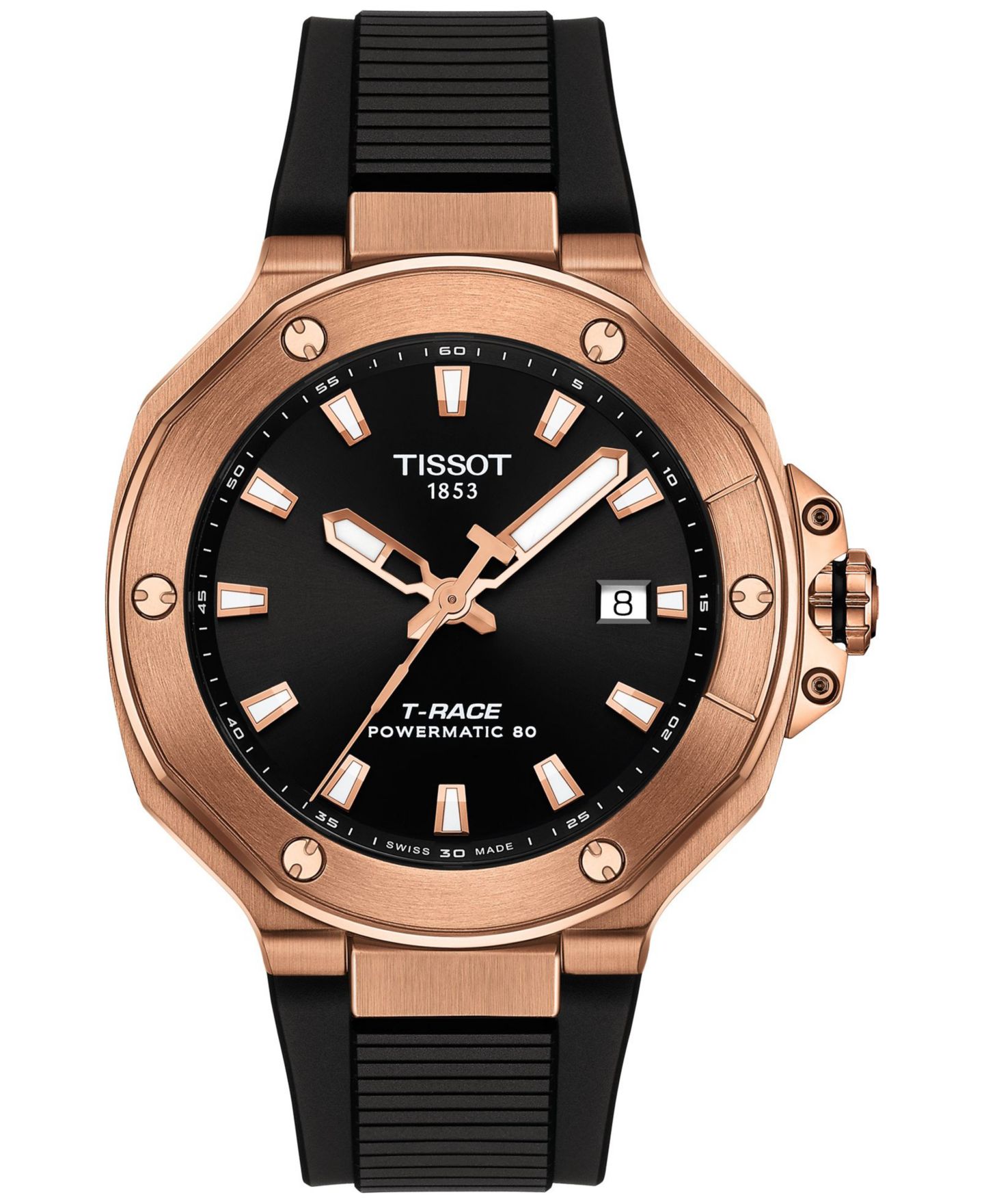 Мужские часы Tissot Swiss Automatic T-Race Powermatic 80 Black Silicone Strap Watch 41mm — фото 1