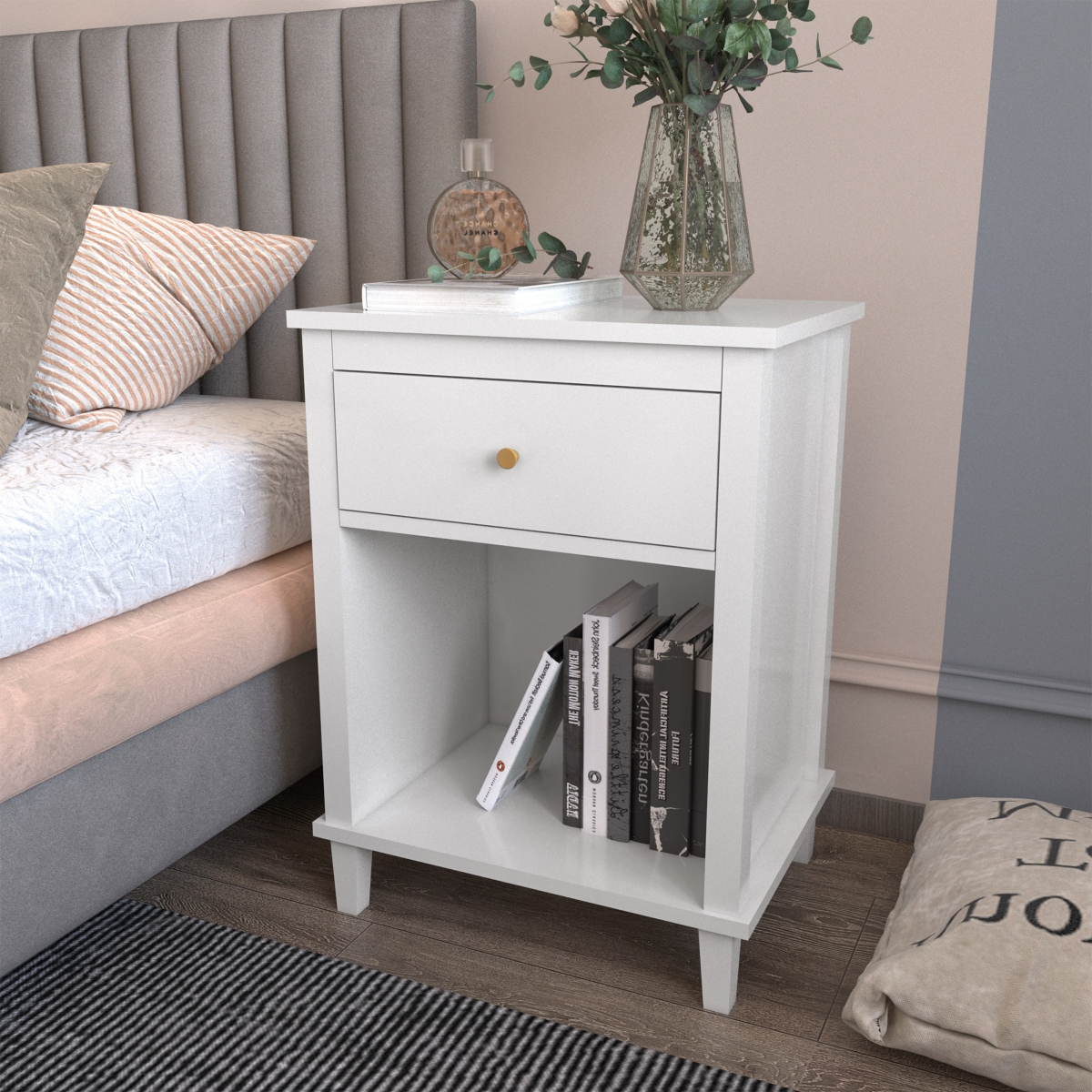 Streamdale Furniture Wooden Nightstand With One Drawer One Shelf For Kids, Adults
