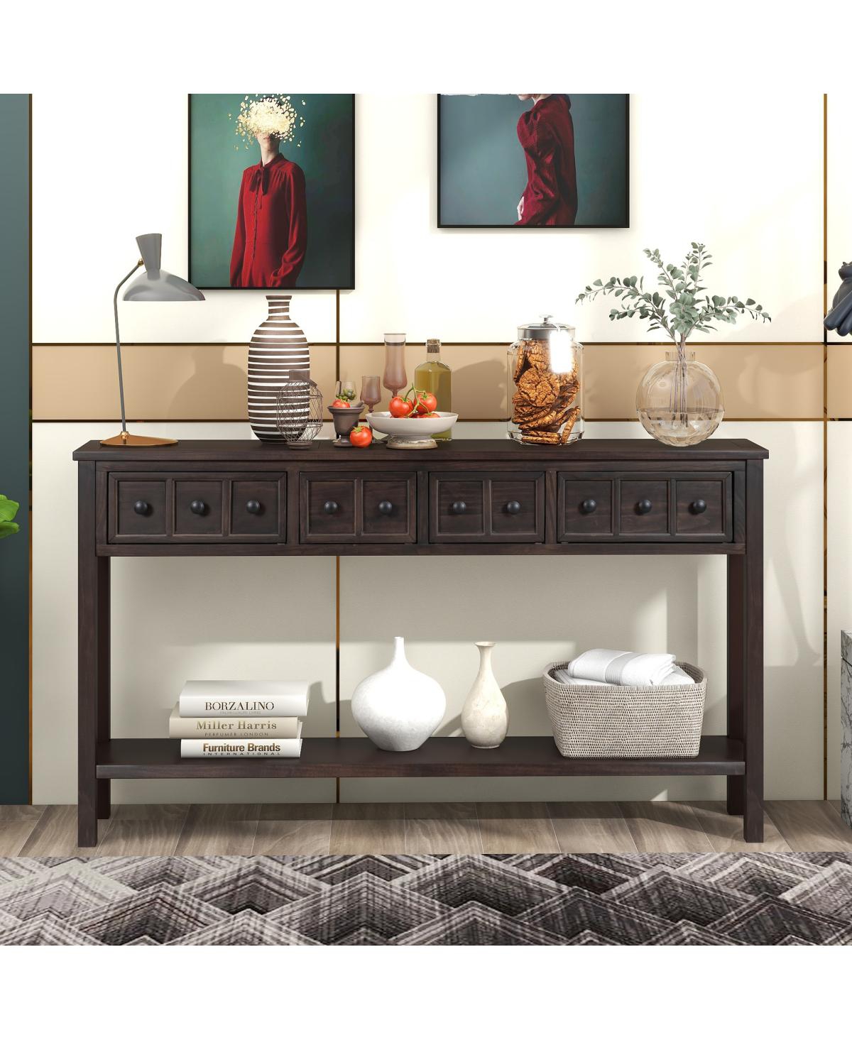 Streamdale Furniture Rustic Entryway Console Table, 60 Long Sofa Table With Two Different Size Drawers And Bottom