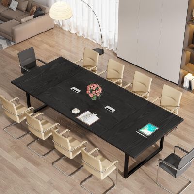 94.5-Inch Conference Table for 10 People, Industrial 8 FT Meeting Table with Two Grommets, Rectangular Podcast Training Table
