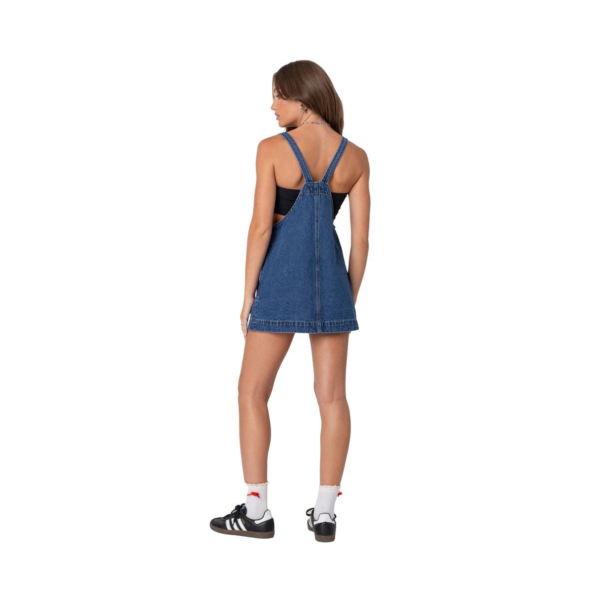 Edikted Women's Overall denim mini dress - Blue-washed