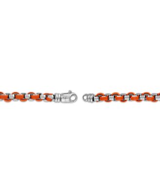 Marc Anthony Men's Orange Leather Box Link Chain Bracelet in Sterling Silver-Plate, BVB1130-ORSNA