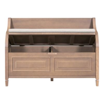 Rustic Style Solid Wood Entryway Multifunctional Storage Bench With Safety Hinge (Gray Wash+ Beige)