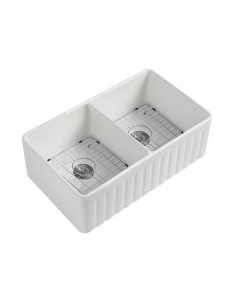 Streamdale Fireclay Double Basin Farmhouse Kitchen Sink (33"L x 20"W)