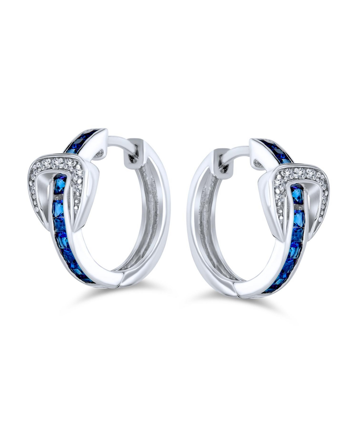 Bling Jewelry Channel Set Cubic Zirconia RoyalBlue Cz Round Belt Buckle Hoop Earrings For Women Sterling Silver .75 Diameter - Blue