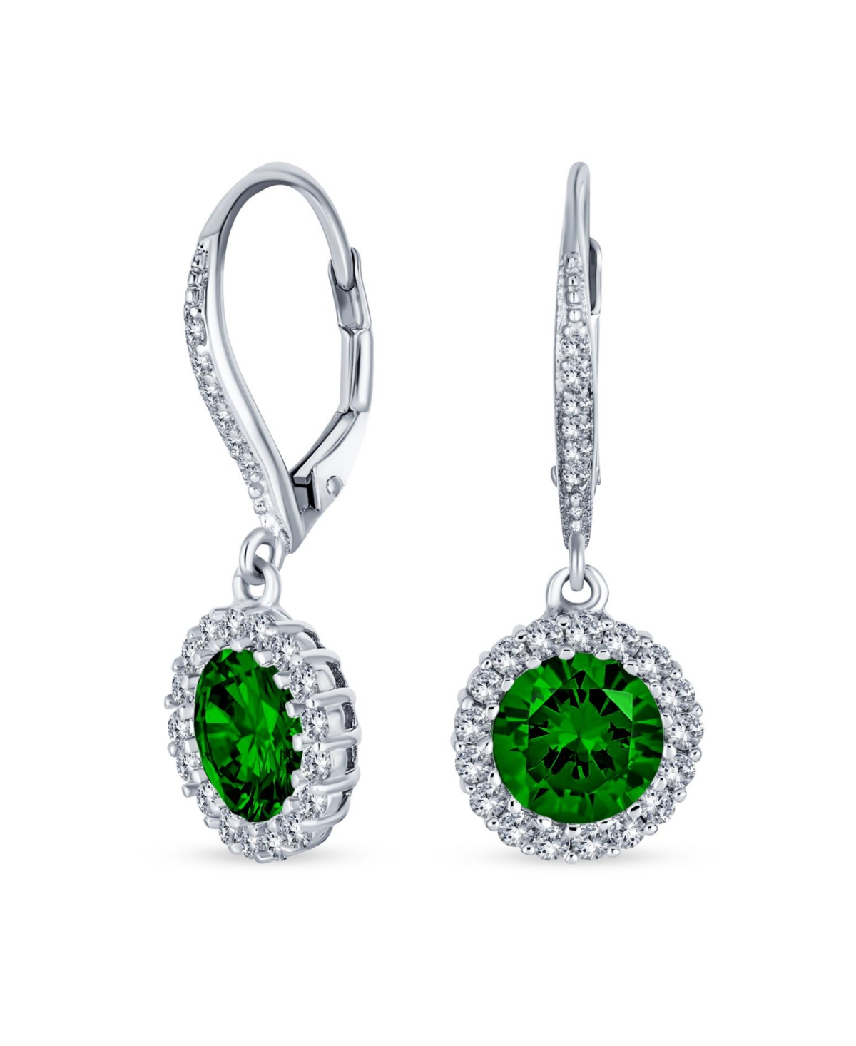Bling Jewelry 3Ct Cubic Zirconia Round Solitaire Cz Halo Dangle Drop Lever back Earrings .925 Sterling Silver