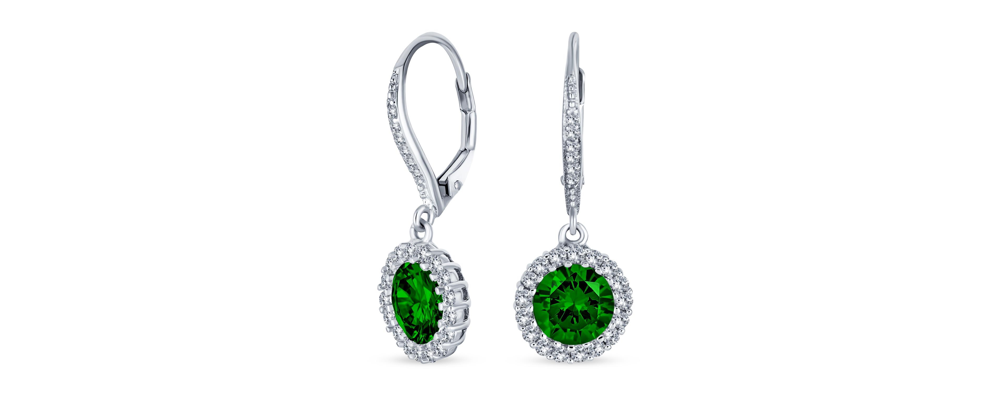 Bling Jewelry 3Ct Cubic Zirconia Round Solitaire Cz Halo Dangle Drop Lever back Earrings .925 Sterling Silver