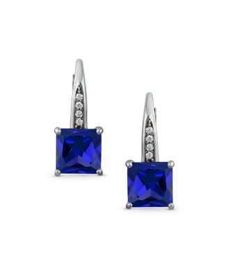 Holiday Classic Solitaire Cubic Zirconia Princess Cut Square Pave CZ Drop Lever back Earrings .925 Sterling Silver