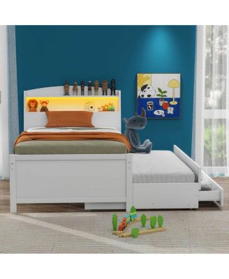 Simplie Fun Twin Size Platform Bed With Storage LED Headboard, Twin Size Trundle And 3 Drawers
