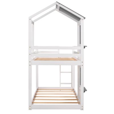Streamdale Twin Over Twin Bunk Bed Wood Bed With Roof, Window, Guardrail, Ladder