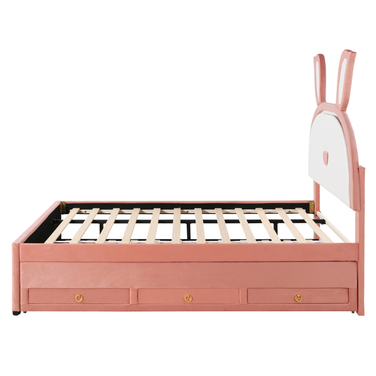 Streamdale Furniture Size Platform Bed with Trundle, Drawers & Rabbit Headboard with Led Lights