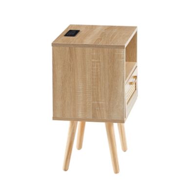 Modern Nightstand with Outlet, USB, Drawer