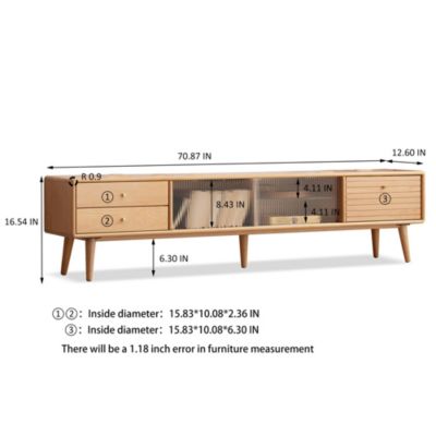 Solid Beech TV Cabinet with Chinese Glass Doors, Storage Space