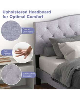 Queen Size Upholstered Platform Bed with Button Tufted Headboard-Queen Size