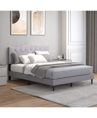 Queen Size Upholstered Platform Bed with Button Tufted Headboard-Queen Size