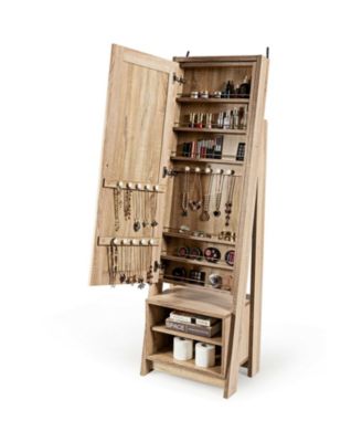 2-in-1 Wooden Cosmetics Storage Cabinet with Full-Length Mirror and Bottom Rack