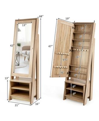 2-in-1 Wooden Cosmetics Storage Cabinet with Full-Length Mirror and Bottom Rack