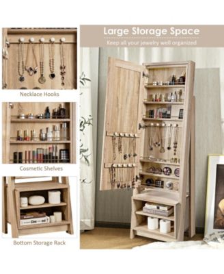 2-in-1 Wooden Cosmetics Storage Cabinet with Full-Length Mirror and Bottom Rack