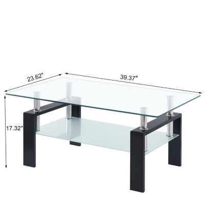 Clear Glass Coffee Table with 2-Tier Design