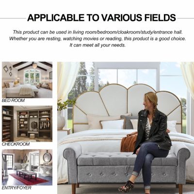 Streamdale 62" Bedroom Tufted Button Storage Bench, Linen Upholstered Ottoman,