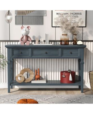  Retro Console Table with 3 Drawers and Open Shelf
