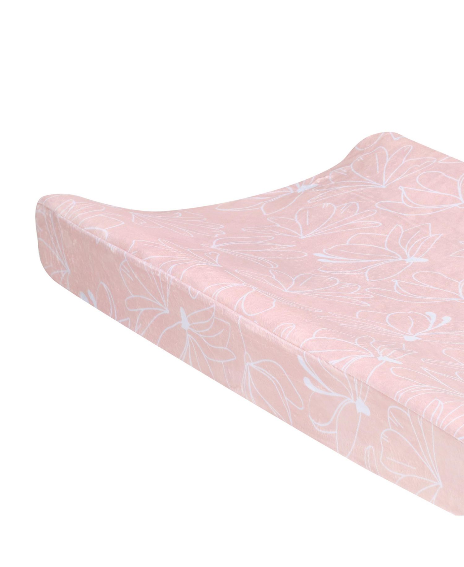 Lambs and Ivy Petals Soft Pink/White Floral Outline Baby Changing Pad Cover