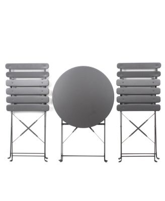 3 Pieces Patio Bistro Balcony Metail Chair Table Set-Gray