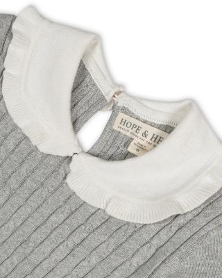 Little Girls Organic Long Sleeve Cable Knit Peter Pan Collar Sweater Dress