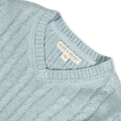Boys Organic Long Sleeve Fine Gauge Cable V-Neck Sweater