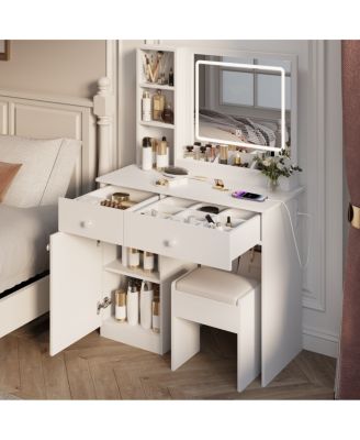 Makeup Vanity Desk with Lighted Mirror & Drawers