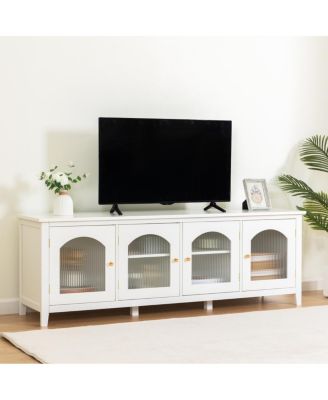  Antique White TV Cabinet with Glass Door