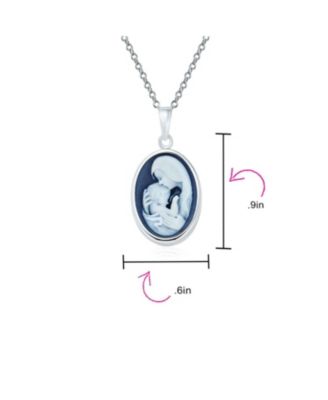 Classic Blue White Carved Oval Simple Framed Victorian Lady Portrait Mother and Child Cameo Pendant Necklace Wife Sterling Silver