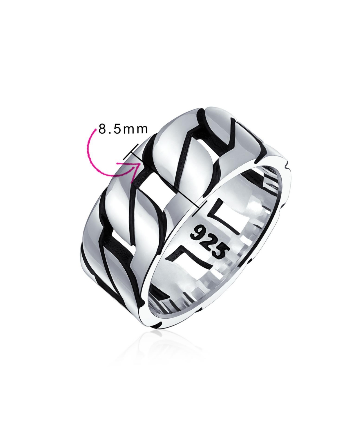 Bling Jewelry Mens Biker Jewelry Urban Wide Open Curb Chain Link Ring Band For Men Gothic Tribal Solid .925 SterlingHandmade In Turkey - Silve