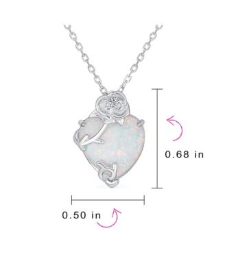 Opulence Heart Shape White Synthetic Opal CZ Rose Flower Accent Pendant Necklace Sterling Silver 16-18 Inch