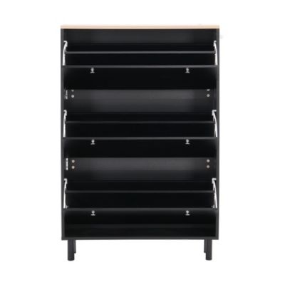 3-Drawer Shoe Cabinet with Hooks and Adjustable Panel