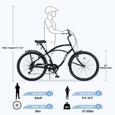Streamdale 7 Speed Bicycles 26"Inch Multiple Colors Men's Beach Cruiser Bike