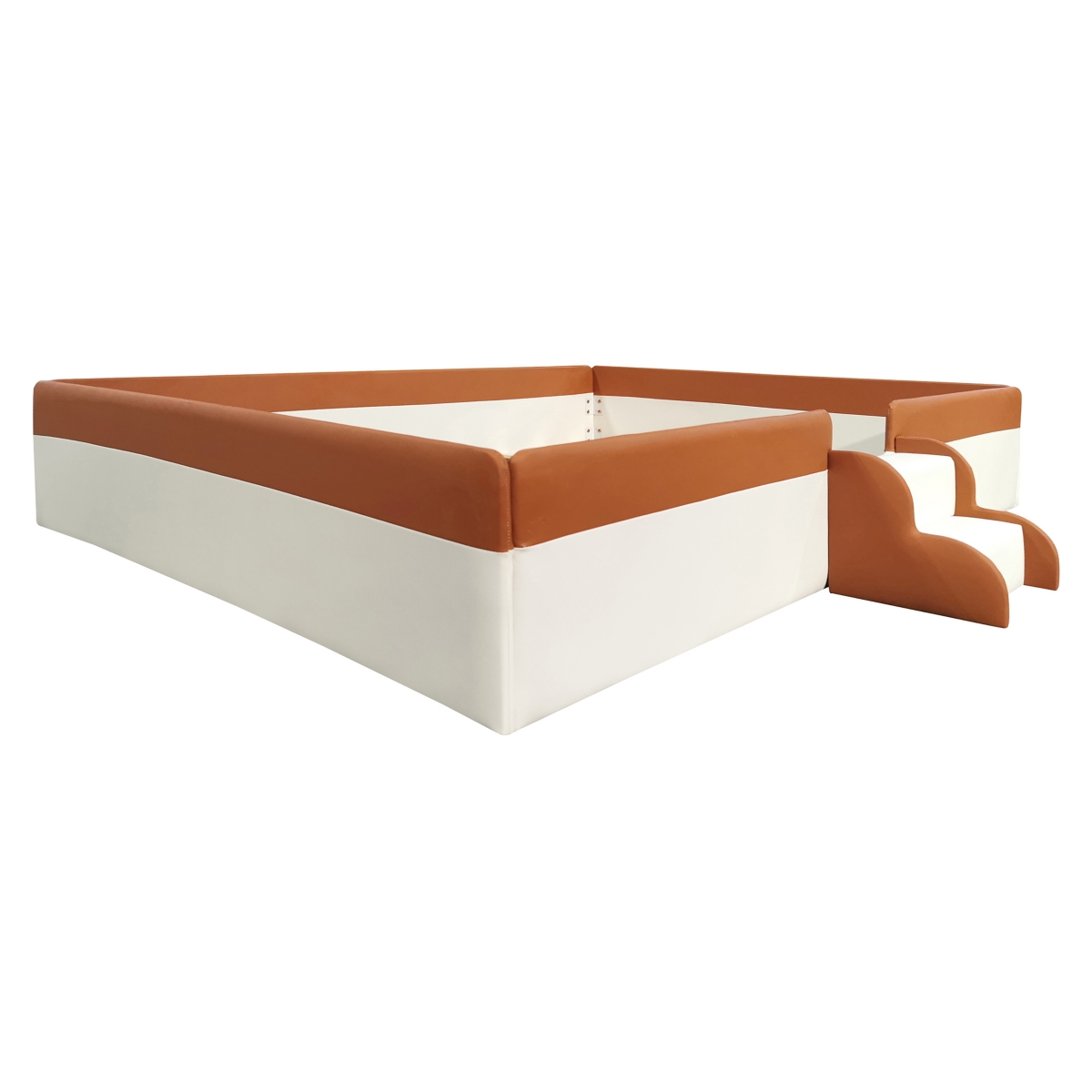 Streamdale Furniture Size Upholstered Daybed Frame with Fence and Stairs,(Brown+White) - Brown+white