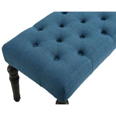Fabric Tufted Turned Leg Dining Bench, Blue